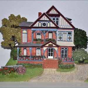 Victorian Historical Turn of Century House Wall Plaque Red Brick MultiColor Wood